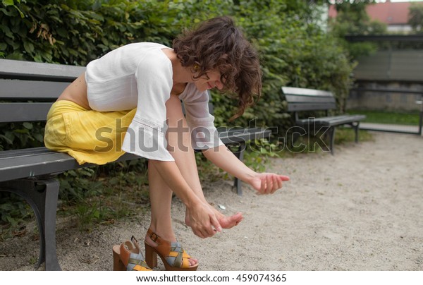 Young Girl Sitting On Park Bench People Parks Outdoor Stock Image