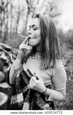 Similar – Image, Stock Photo Pretty blond girl with long hair smoking