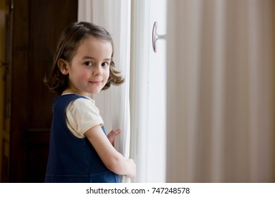 Young Girl Standing Curtains Stock Photo 747248578 | Shutterstock