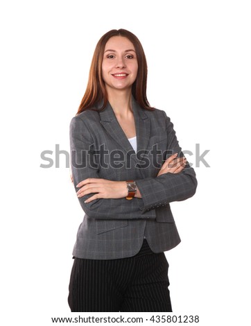 young girl standing on a white background