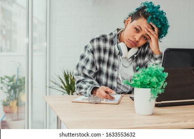 Young Girl Or Student At Home Typing With Laptop At Desk