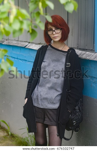 Young Girl Student Sexy Glasses Red People Beauty Fashion