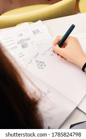 Young Girl Studying Using Pen And A Notebook, Preparation For SAT, Preparation For ACT, CLT,  Preparation For Math Exam, Standardized Test Preparation