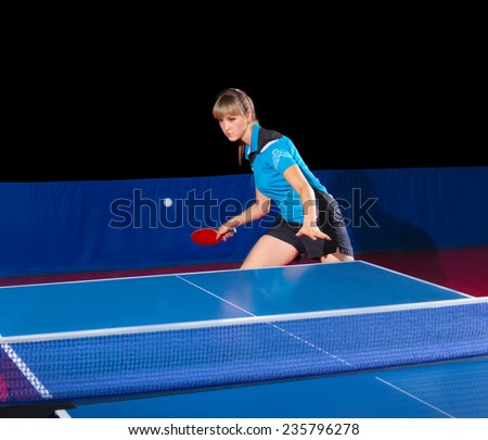 Young girl table tennis player isolated