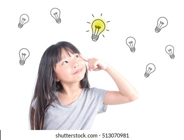 Young girl thinking. Back to school concept.Idea and creativity concept. Copy space for your text