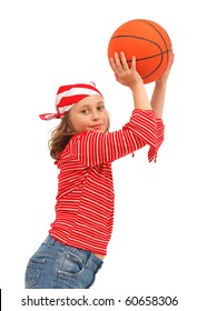 Young Girl Throwing With Basket Ball