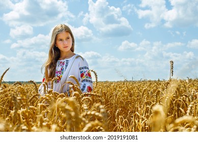 A young girl in Ukrainian clothes,beautiful ukrainian girl in the field