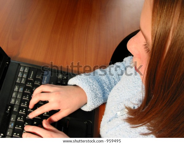 Young Girl Using Laptop Computer Desk Stock Photo Edit Now 959495