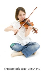 Young Girl With Violin Isolated On White Background