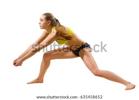 Young girl volleyball player isolated