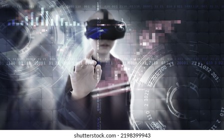 Young Girl Wearing VR Headset, Enjoying Game, Visual Simulation, Learning, Virtual Travelling And Educational Concept.