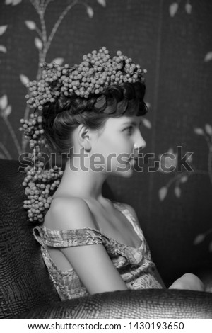 Similar – Image, Stock Photo young woman with flower wreath in her hair, wedding dreams