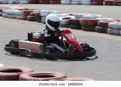 Young Go Cart Race On Circuit