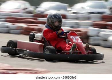 Young Go Cart Racer On Circuit