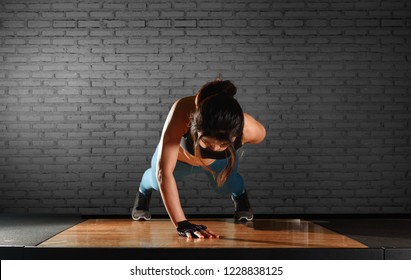 Young Good Looking Woman Push Up With One Hand Challenging One Self