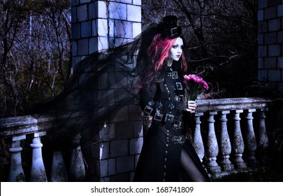 Young Goth Girl With A Red Hair