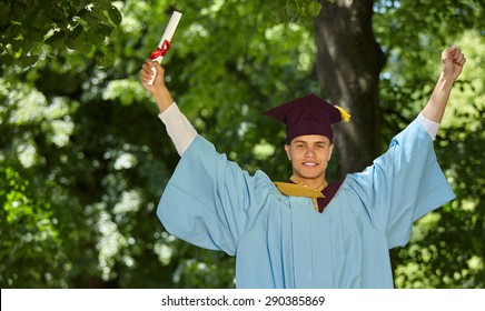 Young Graduation Man Holding Certificate Outdoor Stock Photo 290385869 ...