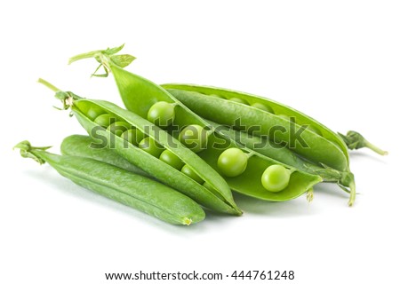 Young grean peas closeup isolated on white background