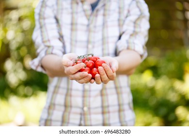 Young guy with cherry tomatoes