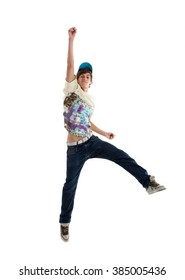 Young Guy Is Dancing. Street Dance. White Background.