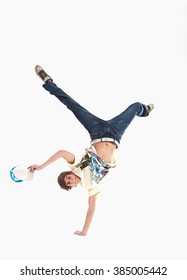 Young Guy Is Dancing. Street Dance. White Background.