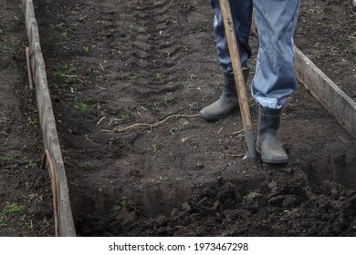 Young Guy Digging A Garden Bed