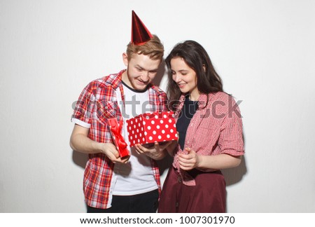 Similar – Young couple celebrating a birthday