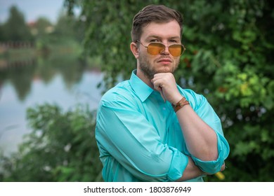 turquoise shirt mens outfit