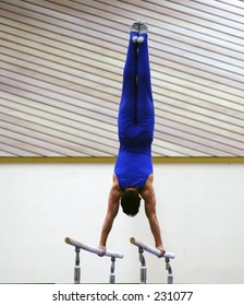 Young Gymnast Competing On Parallel Bars