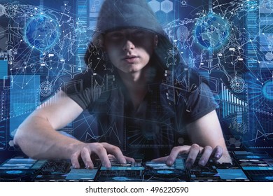 Young hacker in data security concept