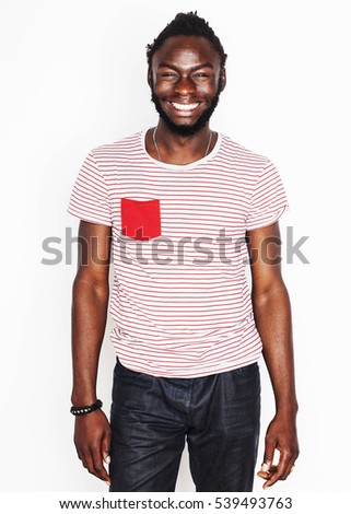 young handsome african american boy smiling emotional isolated on white background, in motion gesturing smiling, lifestyle people concept