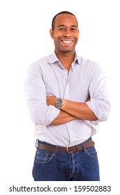 Young Handsome African Business Man Posing Isolated Over White