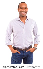 Young Handsome African Business Man Posing Isolated Over White