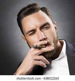 Young Handsome Bearded Caucasian Man Smoking Stock Photo 438012265 ...