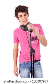 A Young Handsome Boy Singing - Over White