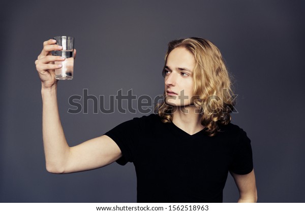 Young Handsome Guy Black Tshirt Long Stock Photo Edit Now 1562518963