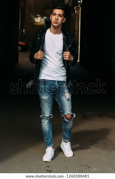 Young Handsome Guy White Tshirt Black Stock Photo Edit Now