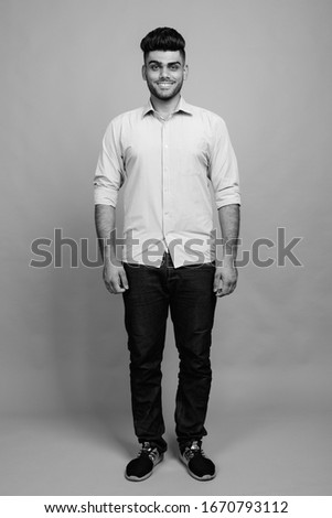 Similar – Image, Stock Photo young guy smiles and touches hair