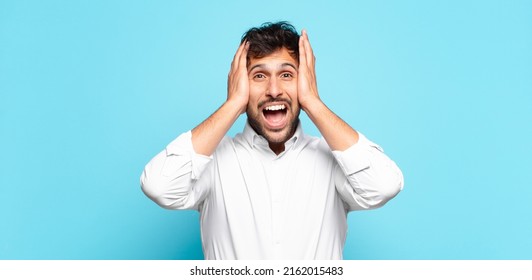 Young Handsome Indian Man Surprised Expression