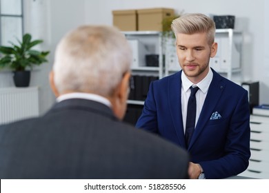 Young Handsome Job Seeker In Blue Jacket And Dark Necktie At Interview