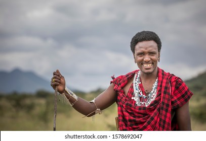 Young And Handsome Maasai Warrior In Traditional Clothing