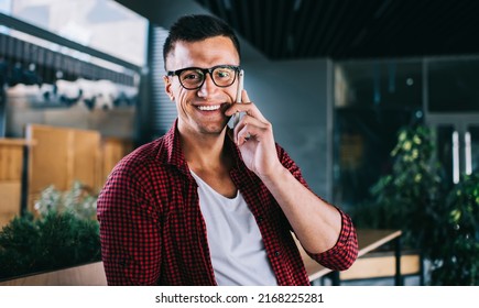 Young Handsome Male Having Mobile Phone Conversation. 30 Years Old Man Calling Via Smartphone For Communicate. Successful Businessman Talking On Cellphone 