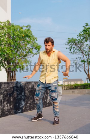 Similar – Image, Stock Photo Happy man with sunglasses laughing in summer party