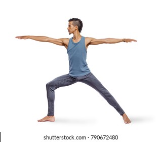 Young Handsome Man Doing Yoga Isolated On White Background