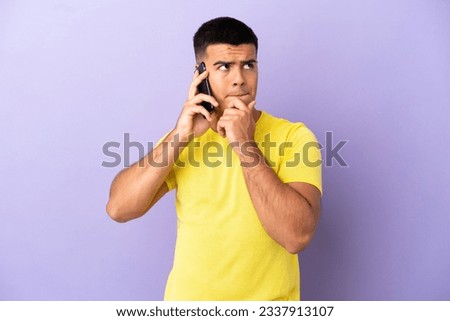 Similar – Image, Stock Photo Man speaking over the retro telephone