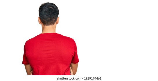 Young Handsome Man Wearing Casual Red Tshirt Standing Backwards Looking Away With Crossed Arms 