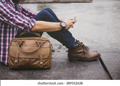 Young Handsome Man Wearing A Fashionable Outfit In The City