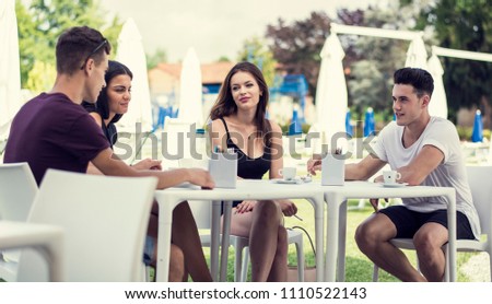 Similar – Group of people having fun in a summer day