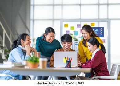 Young happy Asian business man, woman work together in start up office. Creative team brainstorm meeting, internet technology, businesspeople colleague partnership, or office coworker teamwork concept - Powered by Shutterstock