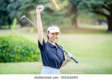 Young Happy Asian Female Golfer Showing Stock Photo 1013162491 ...